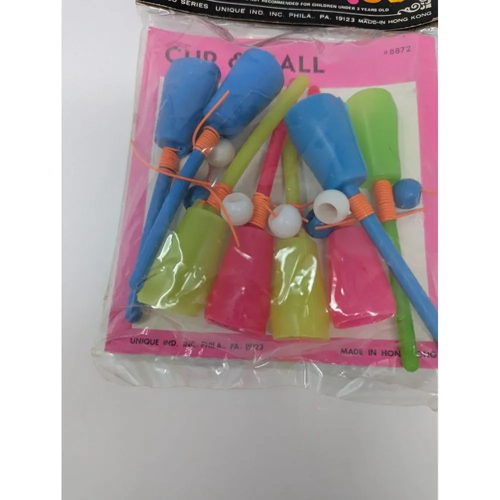 Vintage Party Favors Cup & Ball NEW In Package 8 In Set Unique Industries‎ Neon